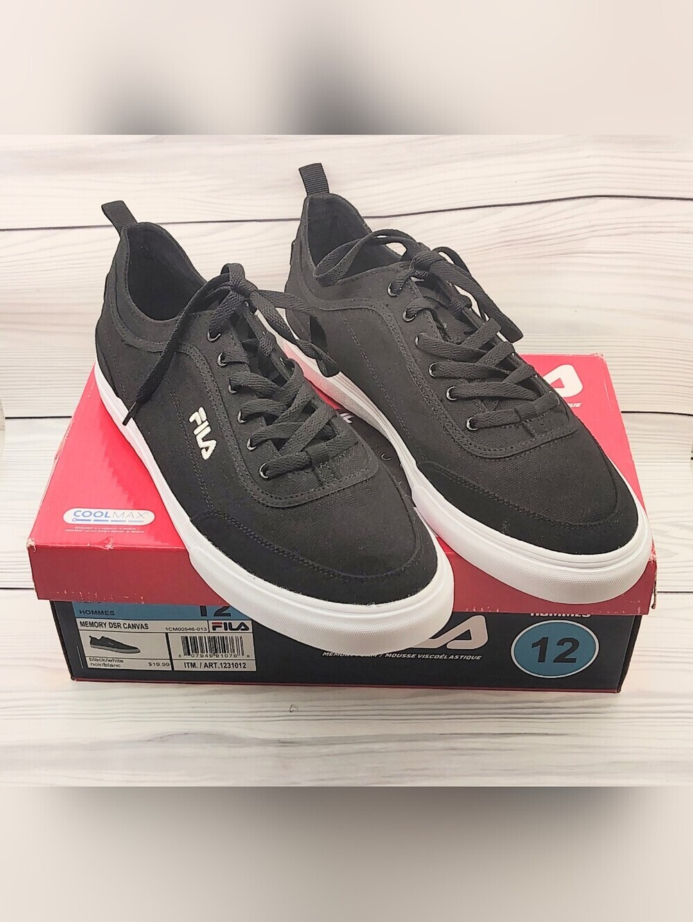 Fila Men's Black Canvas Sneakers with White Sole Sz 12